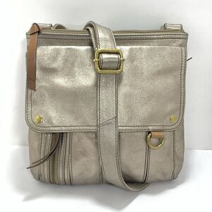 FOSSIL Traveler Metallic Golden Leather Crossbody Messenger Bag Purse